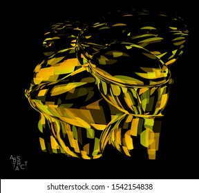 Abstract futuristic shape made of small transparent particle explosion. Optical art geometric  background with high speed of motion. Futuristic vector illustration isolated on black