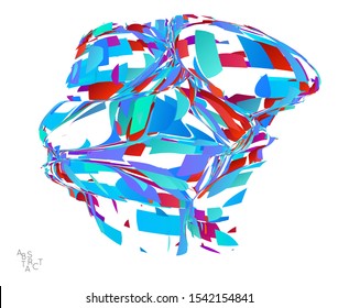 Abstract futuristic shape made of small particle explosion. Optical art geometric  background with high speed of motion. Futuristic vector illustration isolated on white