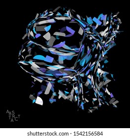 Abstract futuristic shape made of small transparent particle explosion. Optical art geometric  background with high speed of motion. Futuristic vector illustration isolated on black