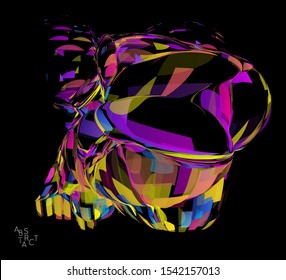 Abstract futuristic shape made of small transparent particle explosion. Optical art geometric  background with high speed of motion. Futuristic vector illustration isolated on black