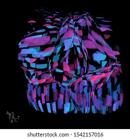 Abstract futuristic shape made of small transparent particle explosion. Optical art geometric  background with high speed of motion. Futuristic vector illustration isolated on black