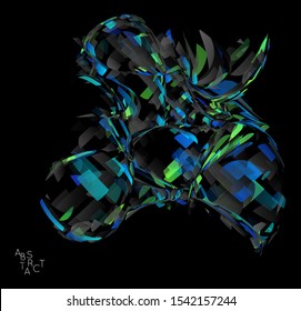 Abstract futuristic shape made of small transparent particle explosion. Optical art geometric  background with high speed of motion. Futuristic vector illustration isolated on black