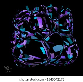 Abstract futuristic shape made of small transparent particle explosion. Optical art geometric  background with high speed of motion. Futuristic vector illustration isolated on black