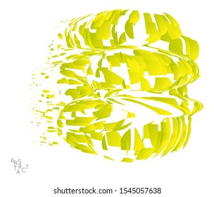 Abstract futuristic shape made of small particle explosion. Optical art geometric  background with high speed of motion. Futuristic vector illustration isolated on white
