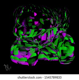 Abstract futuristic shape made of small transparent particle explosion. Optical art geometric  background with high speed of motion. Futuristic vector illustration isolated on black
