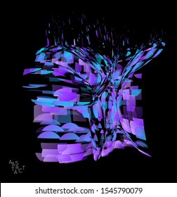Abstract futuristic shape made of small transparent particle explosion. Optical art geometric  background with high speed of motion. Futuristic vector illustration isolated on black