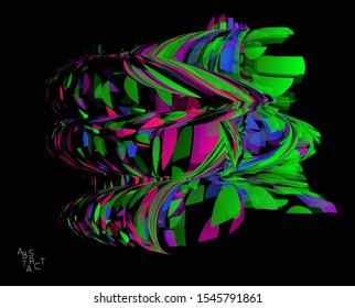 Abstract futuristic shape made of small transparent particle explosion. Optical art geometric  background with high speed of motion. Futuristic vector illustration isolated on black