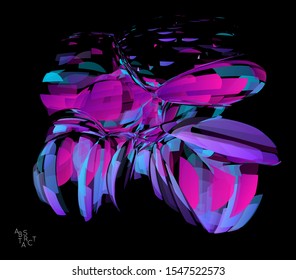 Abstract futuristic shape made of small transparent particle explosion. Optical art geometric  background with high speed of motion. Futuristic vector illustration isolated on black