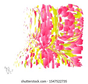 Abstract futuristic shape made of small particle explosion. Optical art geometric  background with high speed of motion. Futuristic vector illustration isolated on white