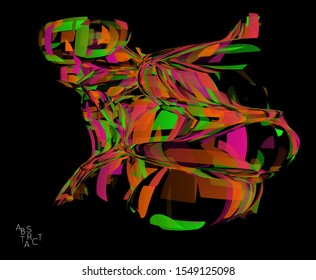 Abstract futuristic shape made of small transparent particle explosion. Optical art geometric  background with high speed of motion. Futuristic vector illustration isolated on black