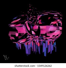 Abstract futuristic shape made of small transparent particle explosion. Optical art geometric  background with high speed of motion. Futuristic vector illustration isolated on black