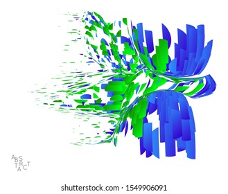 Abstract futuristic shape made of small particle explosion. Optical art geometric  background with high speed of motion. Futuristic vector illustration isolated on white
