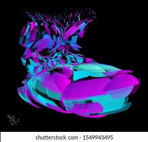 Abstract futuristic shape made of small transparent particle explosion. Optical art geometric  background with high speed of motion. Futuristic vector illustration isolated on black
