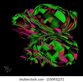Abstract futuristic shape made of small transparent particle explosion. Optical art geometric  background with high speed of motion. Futuristic vector illustration isolated on black