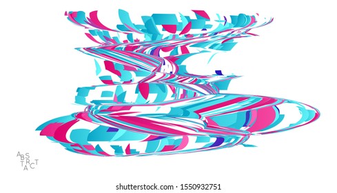 Abstract futuristic shape made of small particle explosion. Optical art geometric  background with high speed of motion. Futuristic vector illustration isolated on white