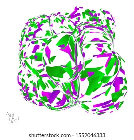 Abstract futuristic shape made of small particle explosion. Optical art geometric  background with high speed of motion. Futuristic vector illustration isolated on white