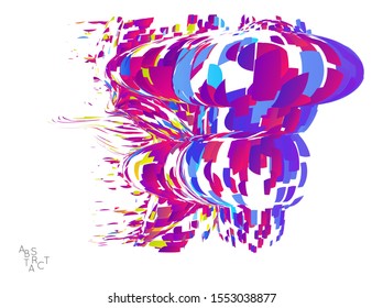 Abstract futuristic shape made of small particle explosion. Optical art geometric  background with high speed of motion. Futuristic vector illustration isolated on white