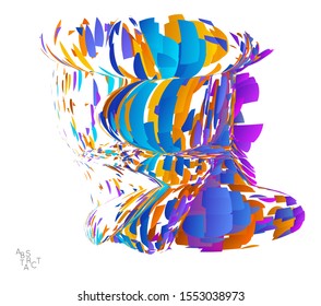 Abstract futuristic shape made of small particle explosion. Optical art geometric  background with high speed of motion. Futuristic vector illustration isolated on white