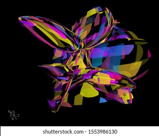 Abstract futuristic shape made of small transparent particle explosion. Optical art geometric  background with high speed of motion. Futuristic vector illustration isolated on black