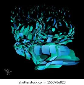 Abstract futuristic shape made of small transparent particle explosion. Optical art geometric  background with high speed of motion. Futuristic vector illustration isolated on black