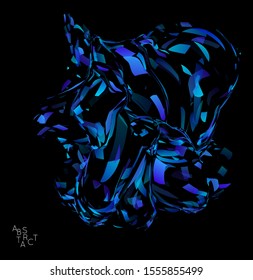 Abstract futuristic shape made of small transparent particle explosion. Optical art geometric  background with high speed of motion. Futuristic vector illustration isolated on black
