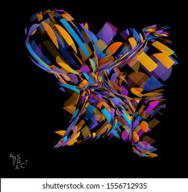 Abstract futuristic shape made of small transparent particle explosion. Optical art geometric  background with high speed of motion. Futuristic vector illustration isolated on black