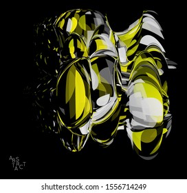 Abstract futuristic shape made of small transparent particle explosion. Optical art geometric  background with high speed of motion. Futuristic vector illustration isolated on black