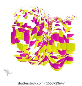 Abstract futuristic shape made of small particle explosion. Optical art geometric  background with high speed of motion. Futuristic vector illustration isolated on white