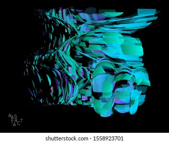 Abstract futuristic shape made of small transparent particle explosion. Optical art geometric  background with high speed of motion. Futuristic vector illustration isolated on black