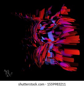 Abstract futuristic shape made of small transparent particle explosion. Optical art geometric  background with high speed of motion. Futuristic vector illustration isolated on black