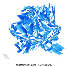 Abstract futuristic shape made of small particle explosion. Optical art geometric  background with high speed of motion. Futuristic vector illustration isolated on white