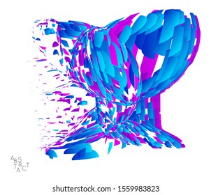 Abstract futuristic shape made of small particle explosion. Optical art geometric  background with high speed of motion. Futuristic vector illustration isolated on white