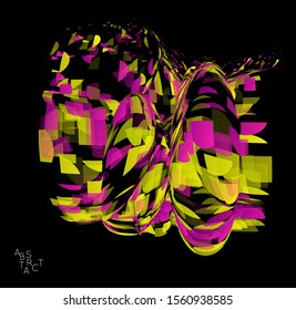 Abstract futuristic shape made of small transparent particle explosion. Optical art geometric  background with high speed of motion. Futuristic vector illustration isolated on black