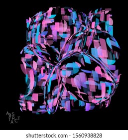 Abstract futuristic shape made of small transparent particle explosion. Optical art geometric  background with high speed of motion. Futuristic vector illustration isolated on black