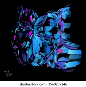 Abstract futuristic shape made of small transparent particle explosion. Optical art geometric  background with high speed of motion. Futuristic vector illustration isolated on black