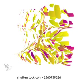 Abstract futuristic shape made of small particle explosion. Optical art geometric  background with high speed of motion. Futuristic vector illustration isolated on white