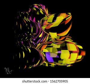 Abstract futuristic shape made of small transparent particle explosion. Optical art geometric  background with high speed of motion. Futuristic vector illustration isolated on black