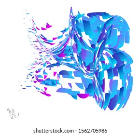 Abstract futuristic shape made of small particle explosion. Optical art geometric  background with high speed of motion. Futuristic vector illustration isolated on white