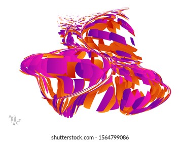 Abstract futuristic shape made of small particle explosion. Optical art geometric  background with high speed of motion. Futuristic vector illustration isolated on white