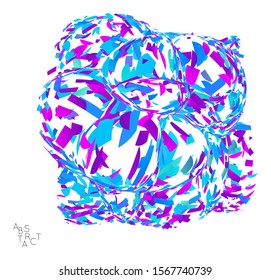 Abstract futuristic shape made of small particle explosion. Optical art geometric  background with high speed of motion. Futuristic vector illustration isolated on white