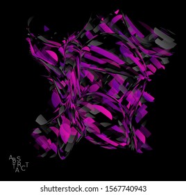 Abstract futuristic shape made of small transparent particle explosion. Optical art geometric  background with high speed of motion. Futuristic vector illustration isolated on black