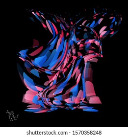 Abstract futuristic shape made of small transparent particle explosion. Optical art geometric  background with high speed of motion. Futuristic vector illustration isolated on black
