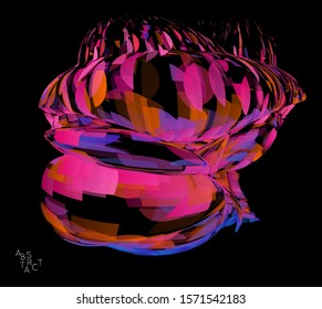 Abstract futuristic shape made of small transparent particle explosion. Optical art geometric  background with high speed of motion. Futuristic vector illustration isolated on black