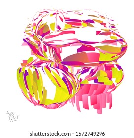 Abstract futuristic shape made of small particle explosion. Optical art geometric  background with high speed of motion. Futuristic vector illustration isolated on white