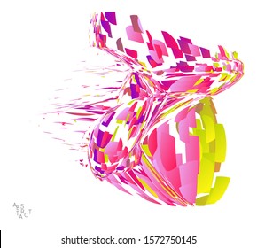 Abstract futuristic shape made of small particle explosion. Optical art geometric  background with high speed of motion. Futuristic vector illustration isolated on white