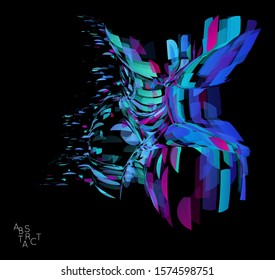 Abstract futuristic shape made of small transparent particle explosion. Optical art geometric  background with high speed of motion. Futuristic vector illustration isolated on black