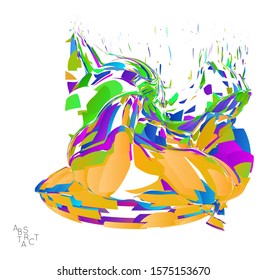 Abstract futuristic shape made of small particle explosion. Optical art geometric  background with high speed of motion. Futuristic vector illustration isolated on white