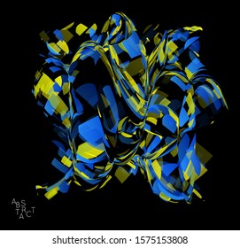 Abstract futuristic shape made of small transparent particle explosion. Optical art geometric  background with high speed of motion. Futuristic vector illustration isolated on black