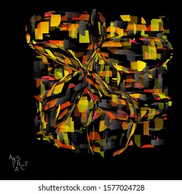 Abstract futuristic shape made of small transparent particle explosion. Optical art geometric  background with high speed of motion. Futuristic vector illustration isolated on black
