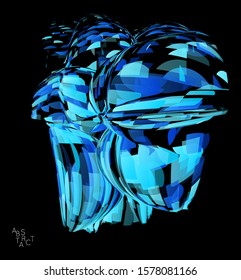 Abstract futuristic shape made of small transparent particle explosion. Optical art geometric  background with high speed of motion. Futuristic vector illustration isolated on black